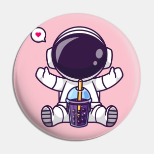 Cute Astronaut Drinking Boba Milk Tea Space Cartoon Pin