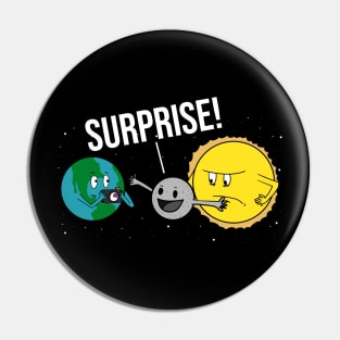 Solar Eclipse 2024 Moon Covering the Sun Funny Cartoon Pin