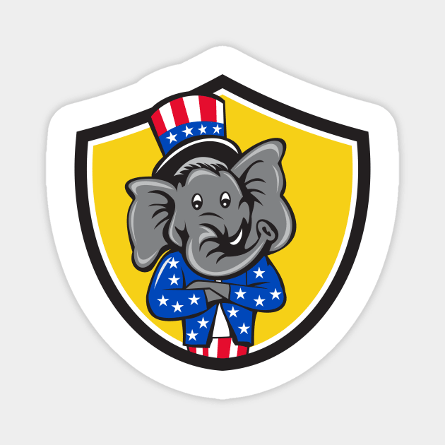 Republican Elephant Mascot Arms Crossed Shield Cartoon Magnet by retrovectors