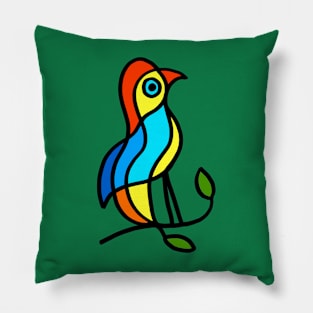 Color Bird on a Twig on Green Pillow