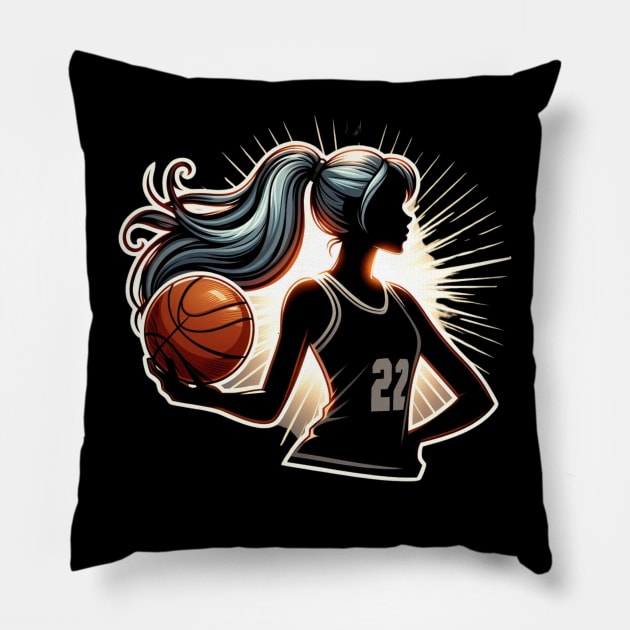 silhouette of female basketball player Pillow by EKLZR