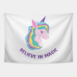 Believe In Magic Beautiful Unicorn With Stars Tapestry