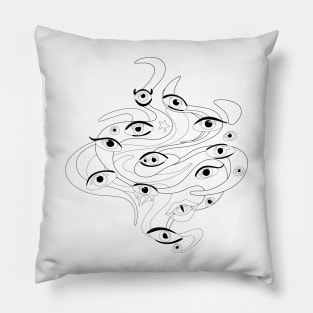 Psyhodelical Pattern with Thousand Ees Looking Into the Soul, Vampire and Witchcraft Vibes Pillow