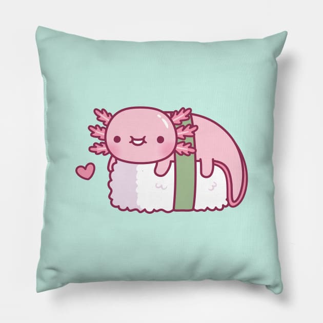 Cute Axolotl Sushi Doodle Funny Pillow by rustydoodle