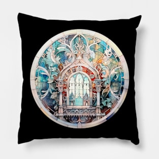 Stained glass window in winter colours Pillow