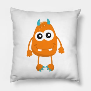 Cute Monster, Orange Monster, Funny Monster, Horns Pillow