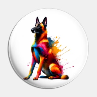 Vibrant Belgian Malinois Portrait in Colorful Splash Style Pin