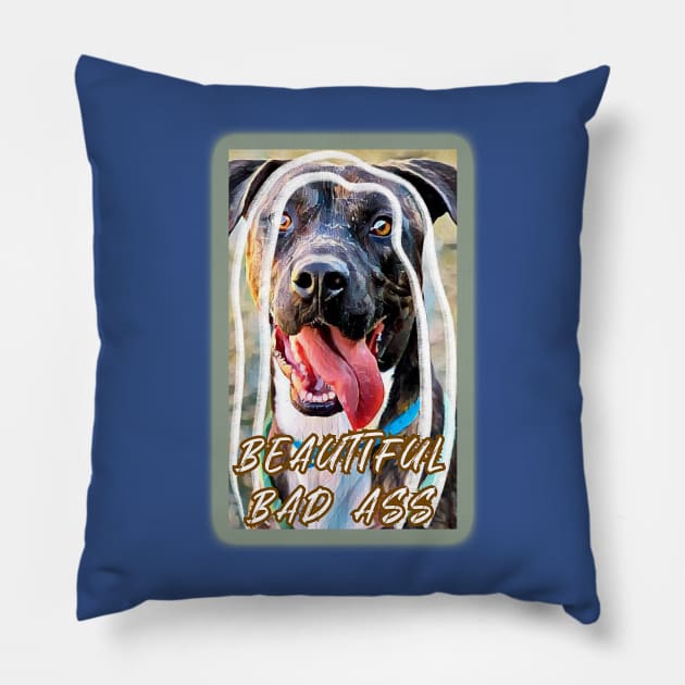 Beautiful Bad Ass (pit bull hanging tongue) Pillow by PersianFMts