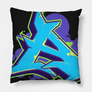 Letter A - Graffiti Street Art Style Blue Pillow