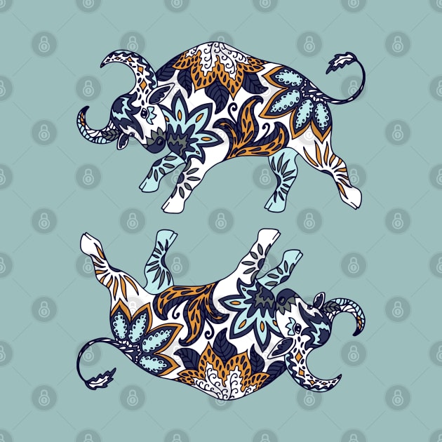 Paisley Oxen (Blue-Gray Palette) by illucalliart