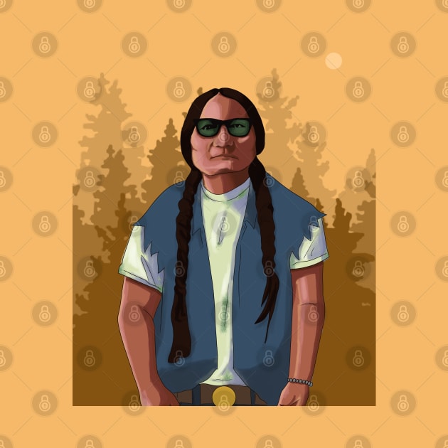 Native American Chief Sitting Bull GTA Art Style Portrait with Background by Eyanosa