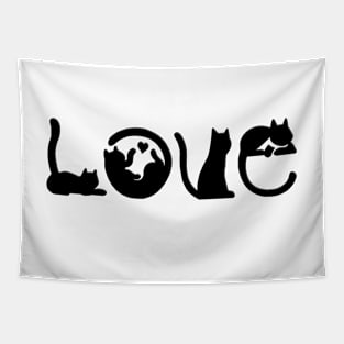 Love Cats Black Silhouette Tapestry