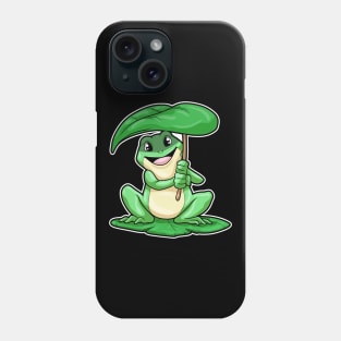 Frog on Leaf with Umbrella Phone Case