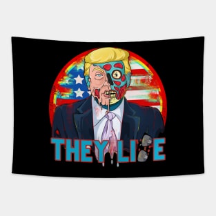 Trump Alien Skull Face Political Parody Cartoon Zombie Trump Tapestry