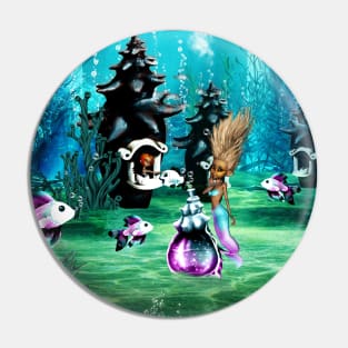 Cute mermaids and fantasy fish in the deep ocean Pin