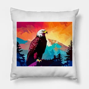 Majestic Eagle Silhouette: Freedom's Colors Pillow