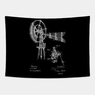 Windmill Vintage Patent Hand Drawing Tapestry