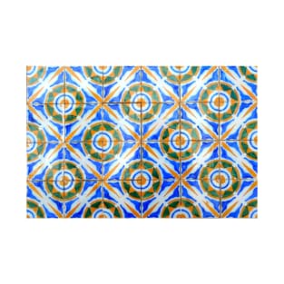 Portuguese azulejos. Orange stars with blue and white circles T-Shirt