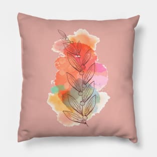 Hand Drawn Leaves with Color brush strokes Pillow