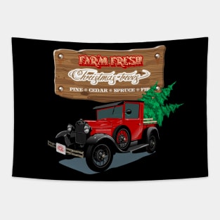 Farm Fresh Christmas Trees retro poster Tapestry