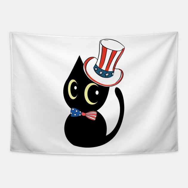 Funny black cat is ready for independence day Tapestry by Pet Station