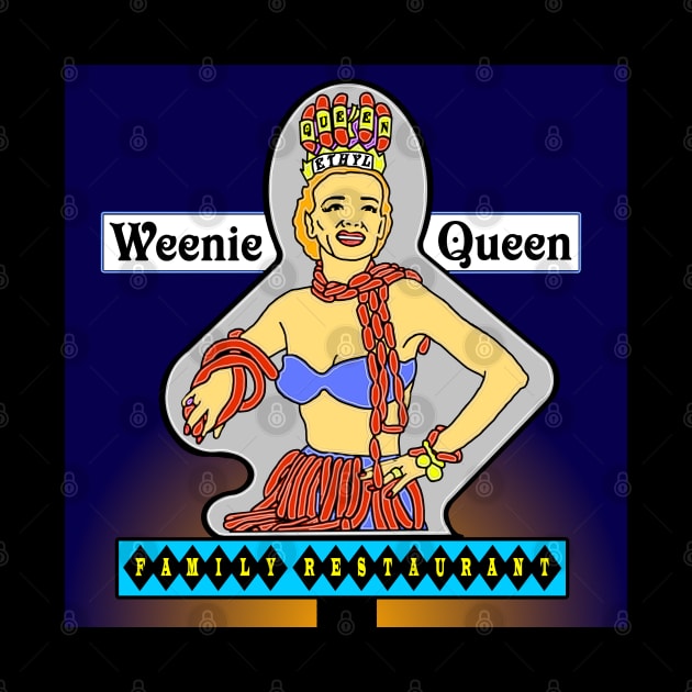 Weenie Queen Restaurant sign with background by Zippy's House of Mystery