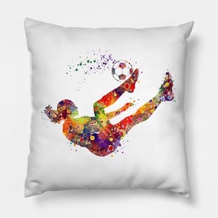 Soccer Girl Bicycle Kick Sports Watercolor Gift Pillow