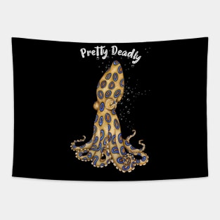 Pretty Deadly Blue Ring Octopus Art White Text Tapestry