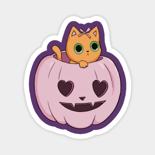 pink pumpkin orange cat heart halloween coquette dollette Magnet