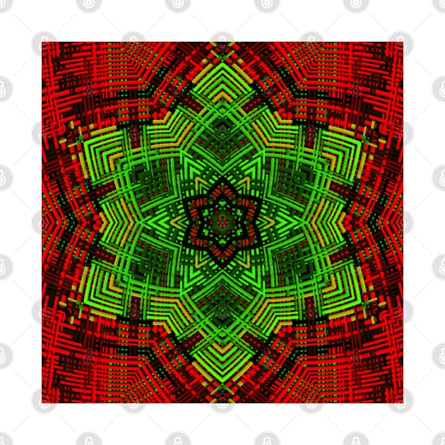 Weave Mandala Flower Green and Red by WormholeOrbital