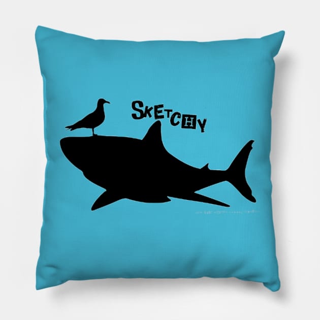 Sketchy Shark Seagull Surfin' By Abby Anime(c) Pillow by Abby Anime