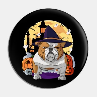 English Bulldog Witch Happy Halloween Pin