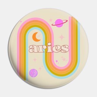 Aries 70s Rainbow with Flowers Pin