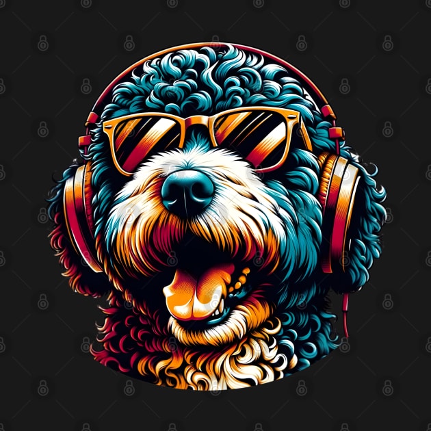 Spanish Water Dog DJ Beaming with Musical Joy by ArtRUs