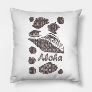 Vintage Style Polynesian Hawaiian Cow Shell Pattern Surf Aloha Pillow