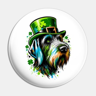 German Wirehaired Pointer Celebrates St. Patrick's Day Pin