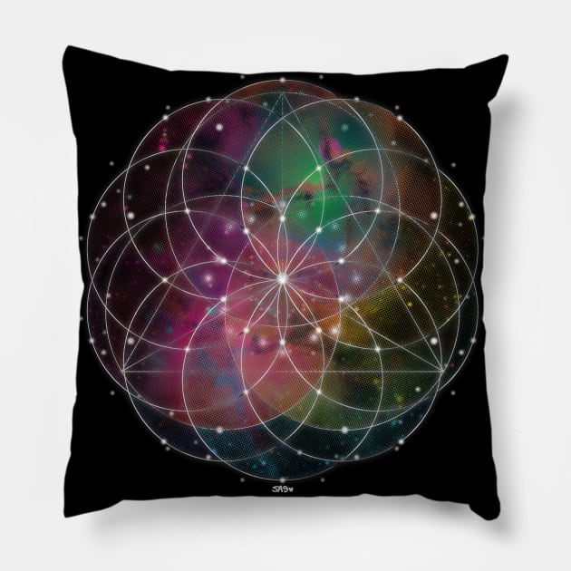 Rainbow Universe Mandala Pillow by meownarchy