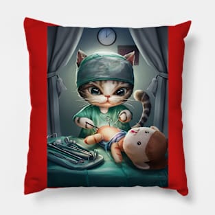 Cute cat surgeon performing surgery Pillow