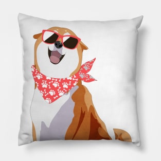 Happy Shiba Inu - Red shades and bandana Pillow