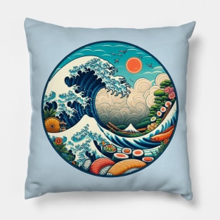 Great Wave of Sushi - Contemporary Edo Art Inspired Pillow