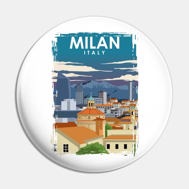 Milan Italy Vintage Minimal Retro Travel Poster Pin by jornvanhezik