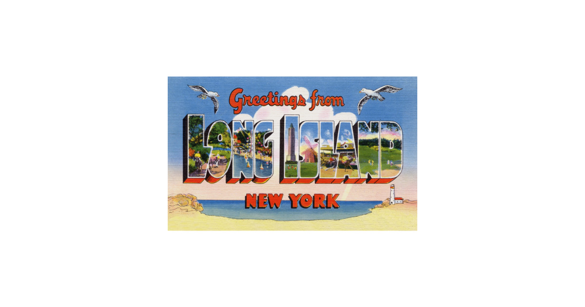 Greetings from Long Island, New York Vintage Large Letter Postcard