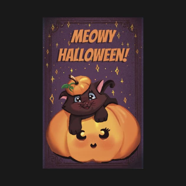 Cute little pumpkin with a kitten postcard by ArtInPi