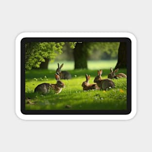 Meadow with rabbits landscape Magnet