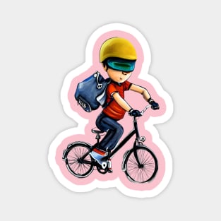 Boy Having Fun Riding His Bike Magnet