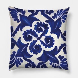 Navy blue mexican classic ceramic talavera tile Pillow