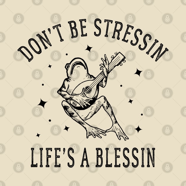 don't be stressin life's a blessin - frog playing mandolin by Raiko  Art