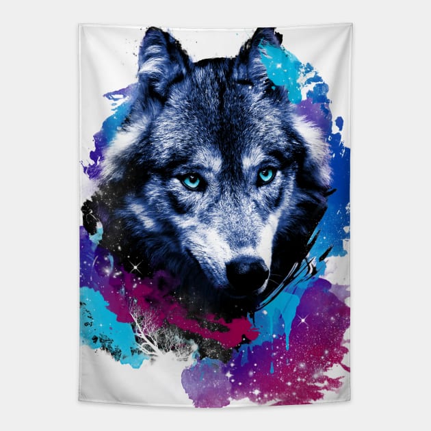 Galaxy Wolf Tapestry by Pescapin