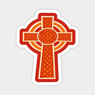 Ornamental Celtic High Cross Decorative Knotwork Orange and White Magnet