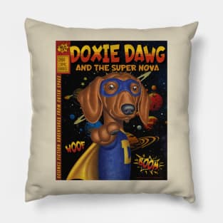 Funny superhero Doxie Dawg Dachshund Dog cute doxy fur baby fighting for justice Pillow